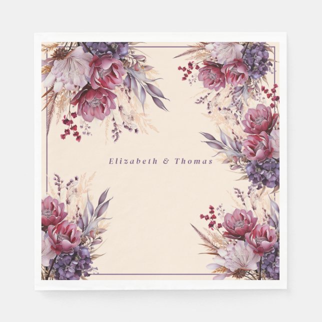 Blume in Rosa und Mauve Serviette (Vorderseite)
