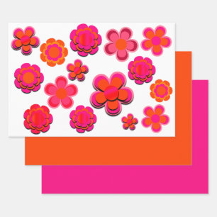 Blume in Rosa und Orange Geschenkpapier Set