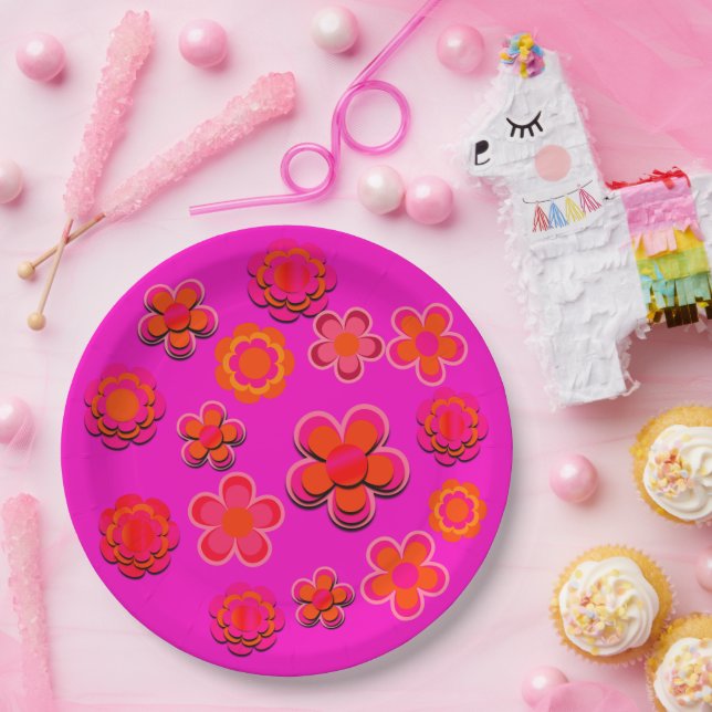 Blume in Rosa und Orange Pappteller (Party)
