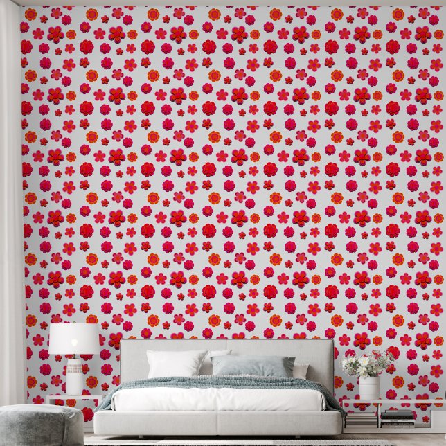 Blume in Rosa und Orange Tapete (Schlafzimmer)