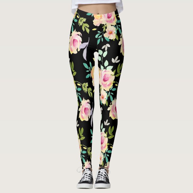 Blume in Rosa und Pfirsichfarben Leggings (Vorderseite)
