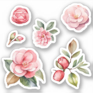 Blume in Rosa und Rot-Camelia Aufkleber