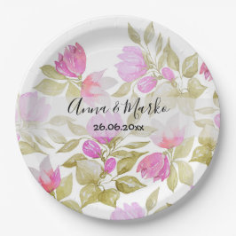 Blume in Rosa Violett Wasserfarben Handgemalt Pappteller