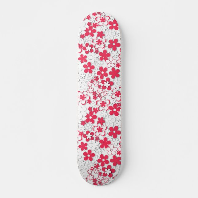Blume in Rot und Weißpapier Skateboard (Vorne)