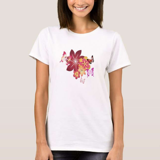 Blume in Schmetterlingen T-Shirt (Vorderseite)