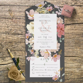 Blume in Schwarz und Rosa Abendessen All In One Einladung