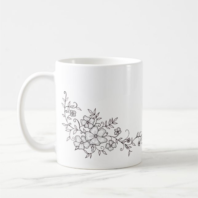 Blume in Schwarz und Weiß Kaffeetasse (Links)
