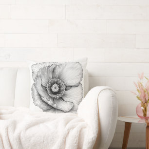 🌸 Blume in Schwarz-Weiß Kissen