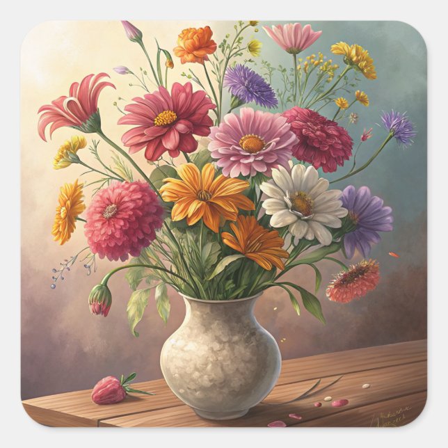 Blume in Vase Quadratischer Aufkleber (Vorderseite)