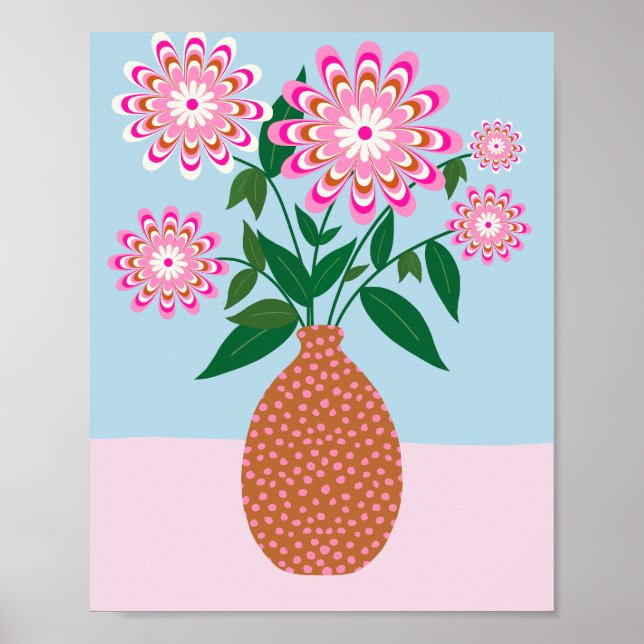 Blume in Vase Rosa und Blau Poster (Vorne)