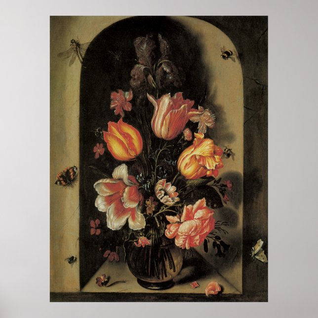 Blume in Vase, Vintages barockes Stillleben Poster (Vorne)