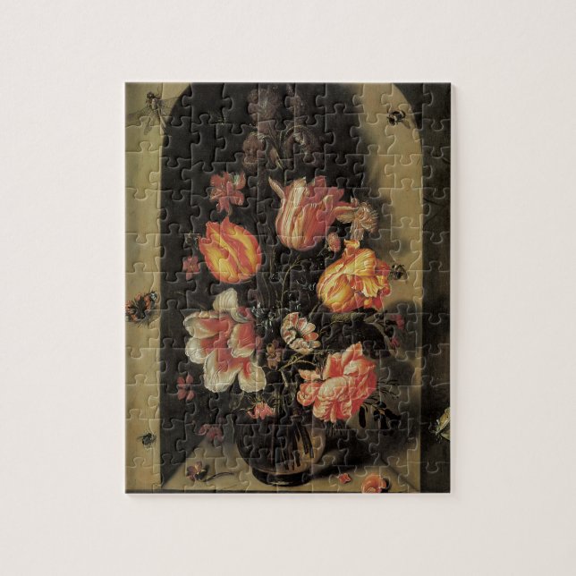 Blume in Vase, Vintages barockes Stillleben Puzzle (Vertikal)