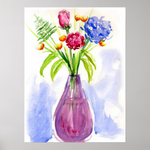 Blume in Vase Wasserfarbkanvas drucken Poster