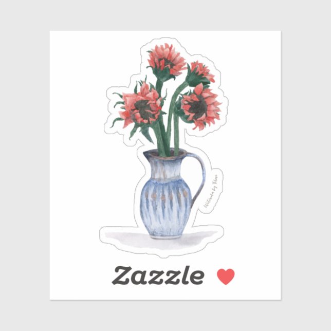 Blume in Vase Watercolor Aufkleber (Blatt)