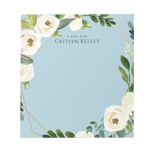 Blume in Weiß, blau Personalisiert Notizblock (Vorderseite)