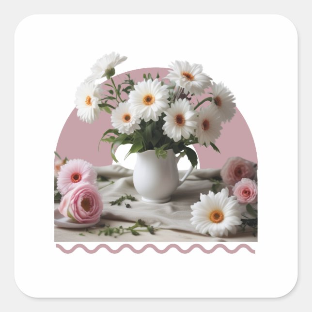 Blume in Weiß und Rosa Quadratischer Aufkleber (Vorderseite)