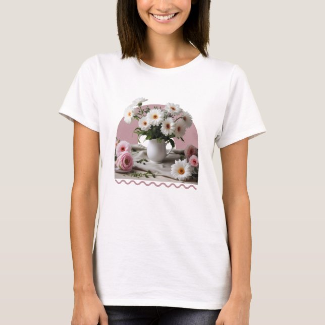 Blume in Weiß und Rosa T-Shirt (Vorderseite)