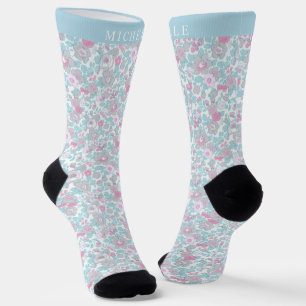 Blume in Weißblautönen Rosa Pastellfarben Socken
