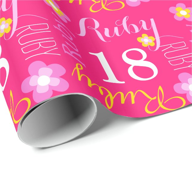 Blume individuelle Name Ruby 18 Geburtstagspackung Geschenkpapier (Rolleneckpunkt)
