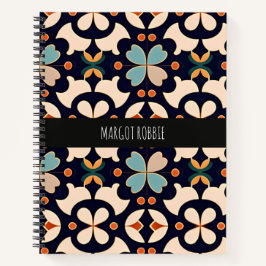 Blume Isometrisches blaues orangefarbenes florales Notizbuch