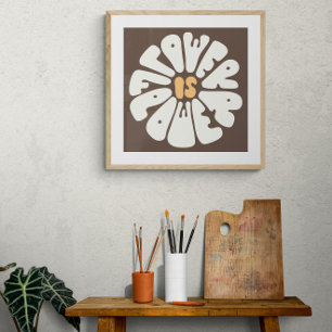 Blume ist Blume Retro Vintage Brauner Hintergrun Poster