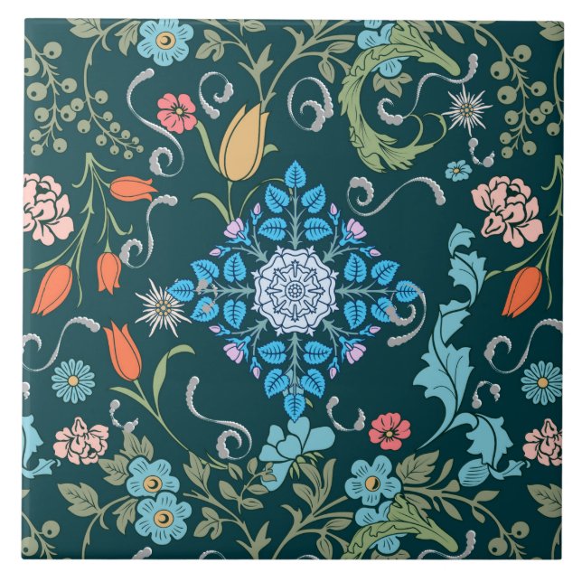 Blume, Jugendstil, William Morris-Stil Fliese (Vorderseite)