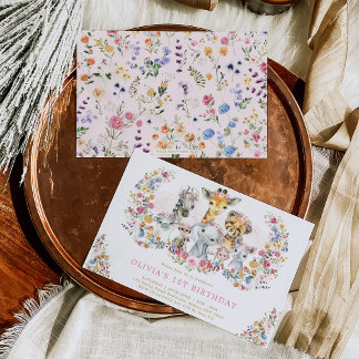 Blume Jungle Safari Tiere Geburtstag Einladung