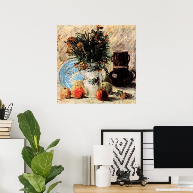 Blume, Kaffeeepot und Obst von Vincent van Gogh Poster (Heimbüro)