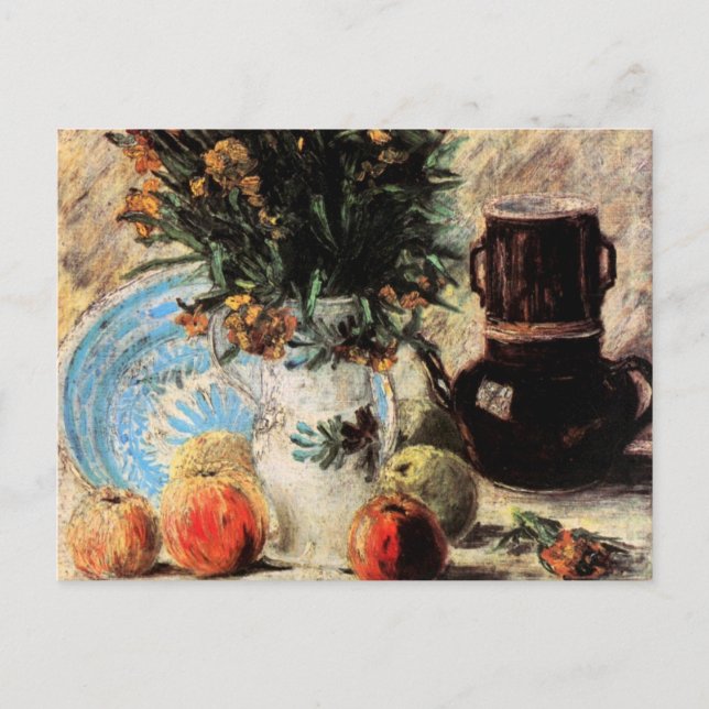 Blume, Kaffeeepot und Obst von Vincent van Gogh Postkarte (Vorderseite)