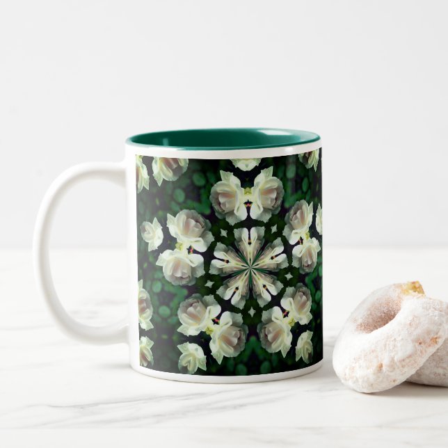 Blume Kaleidoskop Art Zweifarbige Tasse (Mit Donut)