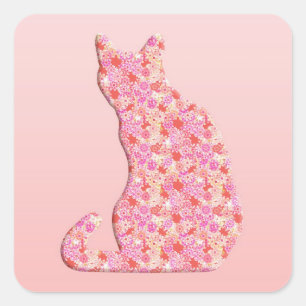 Blume Kat - Korallenorange und Rosa Quadratischer Aufkleber