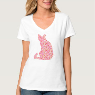 Blume Kat - Korallenorange und Rosa T-Shirt