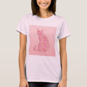 Blume Kat - Korallenorange und Rosa T-Shirt