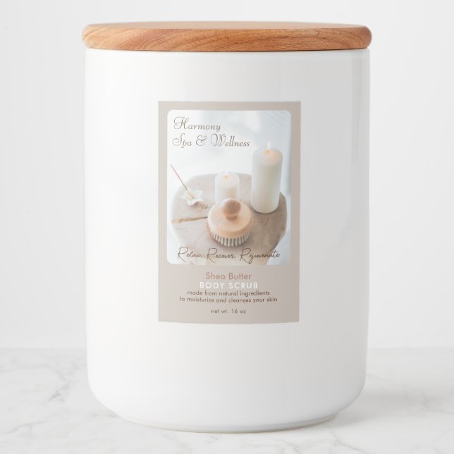 Blume, Kerze, Brush-Wellness-Center und Wellnesspr Lebensmitteletikett (Vorderseite)