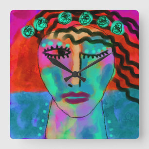 Blume Kind Abstrakte Kunst Quadratische Wanduhr