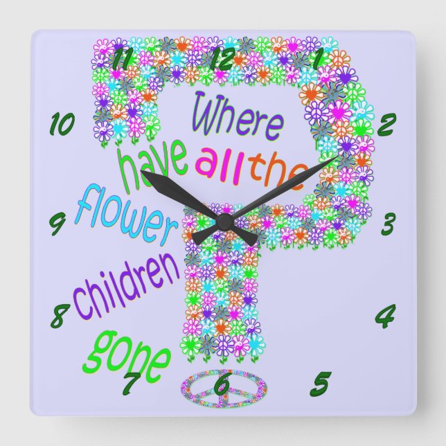 Blume Kinder Quadratische Wanduhr (Vorderseite)
