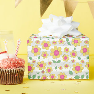 Blume Kinder rosa Gelbe Federdoodles Geschenkpapier