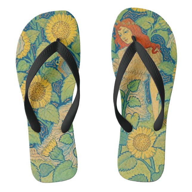 Blume Kinderfrau im Sonnenblumengarten Flip Flops (Fußbett)