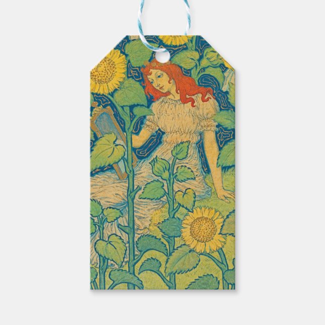 Blume Kinderfrau im Sonnenblumengarten Geschenkanhänger (Vorderseite)