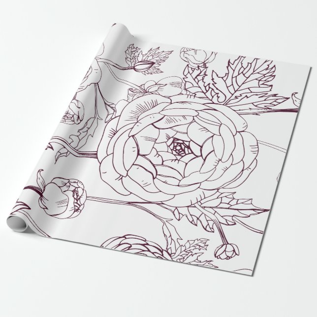 Blume Kontur Wrapping Paper | Luxuriöse Hochzeiten Geschenkpapier (Ungerollt)