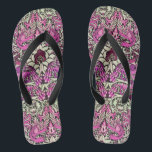BLUME, KOPFKÜCHE UND DRACHEN, rosa Schwarz-weiß Flip Flops<br><div class="desc">Farbiges,  elegantes und klassisches Blumendesign mit Wirbel,  Pfau-,  Vogel- und Drachenfiguren in rosa,  Schwarz-weiße Fuchsienviolett lila Farben,  die aus Vintagem Textilgewebe erarbeitet wurden</div>