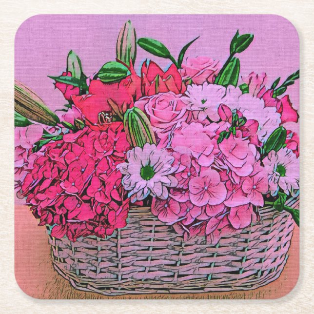 Blume Korbmalerei Rechteckiger Pappuntersetzer (Vorderseite)