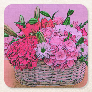 Blume Korbmalerei Rechteckiger Pappuntersetzer