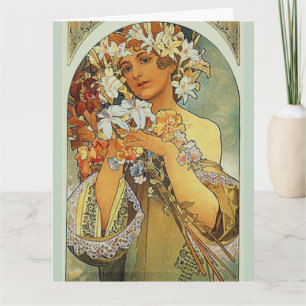 Blume, Kunst Alphonse Mucha Geburtstag Karte
