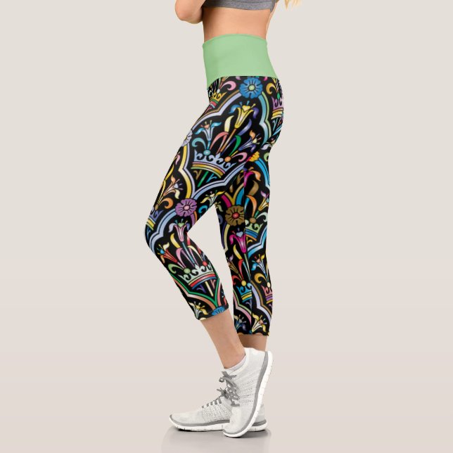 Blume Kunst und Grün Capri Leggings (Links)