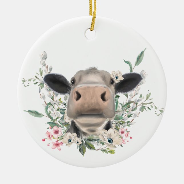 Blume Küssen, graues Zuchttier Keramik Ornament (Vorne)