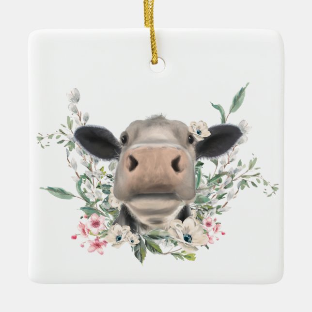 Blume Küssen, graues Zuchttier Keramikornament (Vorderseite)