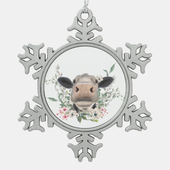 Blume Küssen, graues Zuchttier Schneeflocken Zinn-Ornament (Vorderseite)