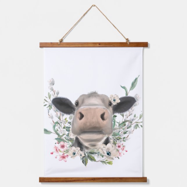 Blume Küssen, graues Zuchttier Wandteppich Mit Holzrahmen (Vorderseite)