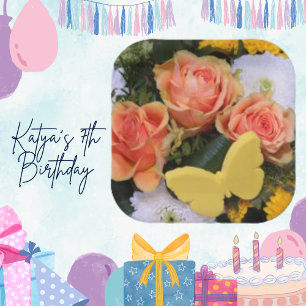 Blume Label Rahmen Blumenquadrat Papier Teller